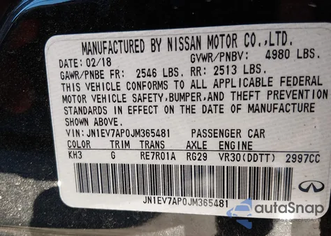 2018 Infiniti Q50 3.0T Sport z USA, uszkodzony, nr VIN JN1EV7AP0JM365481